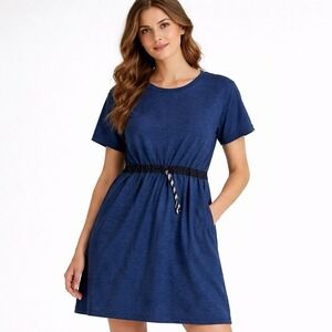 Athleta Coast to Coast Beach CoverUp Swim DressKaftan Large Blue CinchWaist Mini